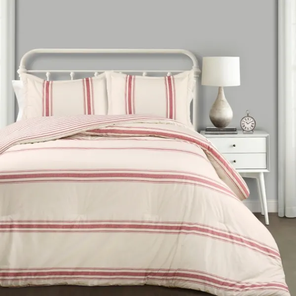 Comforters-Kirkland's Home Farmhouse Stripe 3-Pc. Full/Queen Comforter Set Red/Ivory