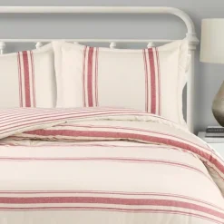 Comforters-Kirkland's Home Farmhouse Stripe 3-Pc. Full/Queen Comforter Set Red/Ivory