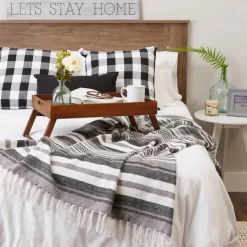 Blankets & Throws-Kirkland's Home Farmhouse Stripe Throw Black