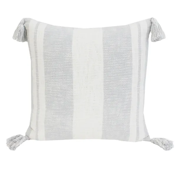Pillows-Kirkland's Home Farmhouse Stripe With Tassels Pillow Gray