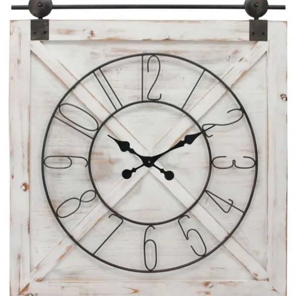 Clocks-Kirkland's Home Farmstead Wooden Barn Door Clock White