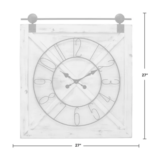 Clocks-Kirkland's Home Farmstead Wooden Barn Door Clock White