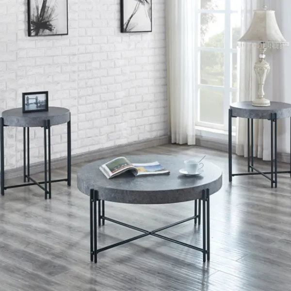 Accent & End Tables-Kirkland's Home Faux Concrete And Metal Base Accent Table