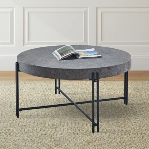 Coffee Tables-Kirkland's Home Faux Concrete And Metal Base Coffee Table Gray
