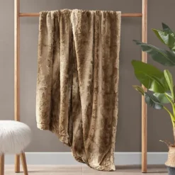 Blankets & Throws-Kirkland's Home Faux Fur Oversized Throw Blanket Tan