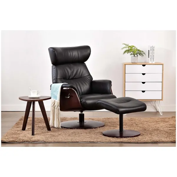 Accent Chairs-Kirkland's Home Faux Leather Accent Chair With Ottoman Black
