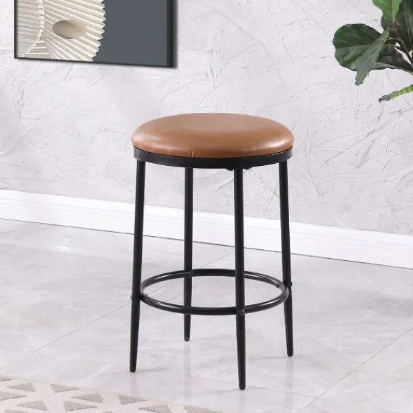 Bar Stools & Counter Height Stools-Kirkland's Home Faux Leather And Metal Counter Stool Brown