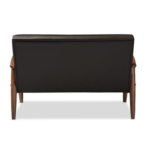 Sofas & Loveseats-Kirkland's Home Faux Leather And Rubberwood Loveseat, 49 In. Brown