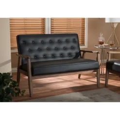 Sofas & Loveseats-Kirkland's Home Faux Leather And Rubberwood Loveseat, 49 In. Brown