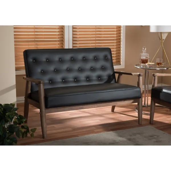 Sofas & Loveseats-Kirkland's Home Faux Leather And Rubberwood Loveseat, 49 In. Brown
