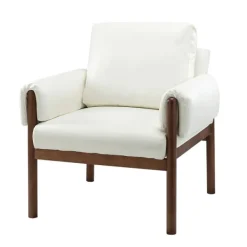 Accent Chairs-Kirkland's Home Faux Leather And Wood Accent Chair White