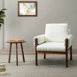 Accent Chairs-Kirkland's Home Faux Leather And Wood Accent Chair White