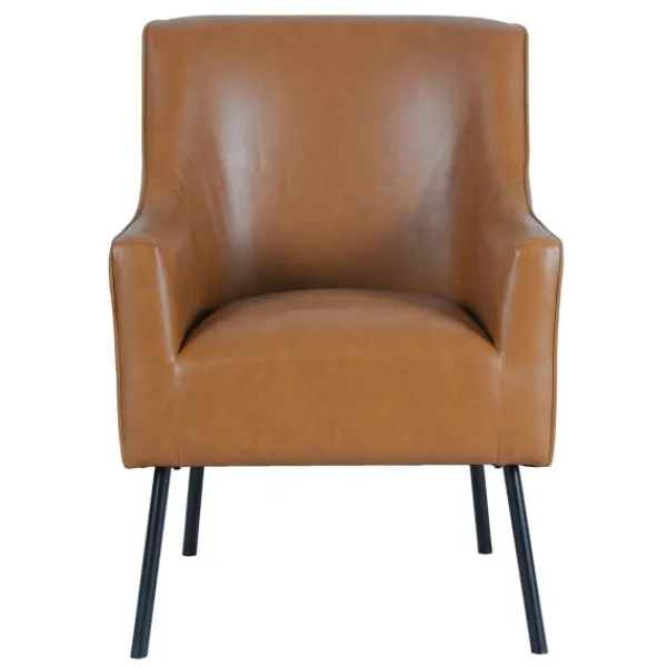 Accent Chairs-Kirkland's Home Faux Leather Black Legs Accent Chair Brown