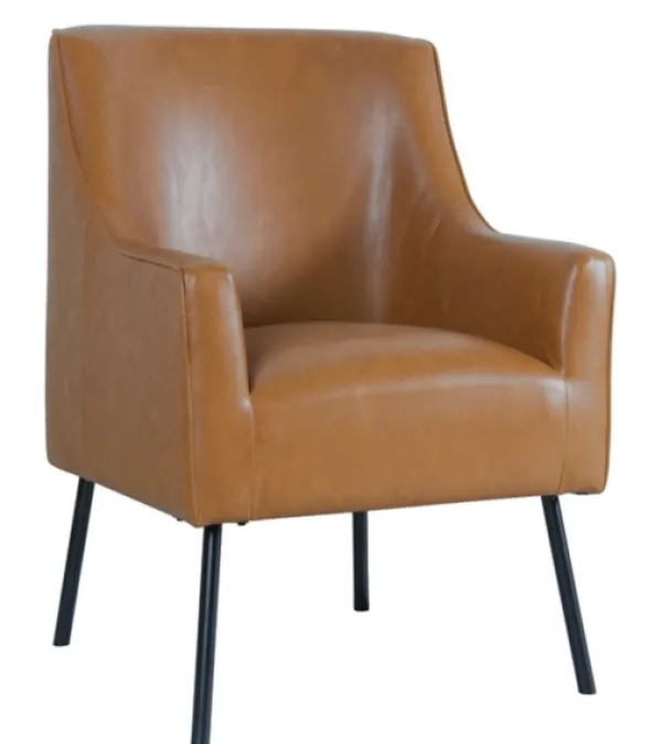 Accent Chairs-Kirkland's Home Faux Leather Black Legs Accent Chair Brown