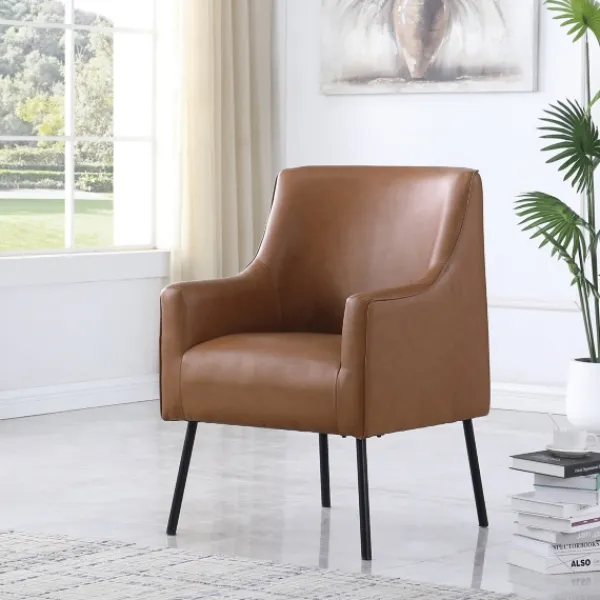 Accent Chairs-Kirkland's Home Faux Leather Black Legs Accent Chair Brown