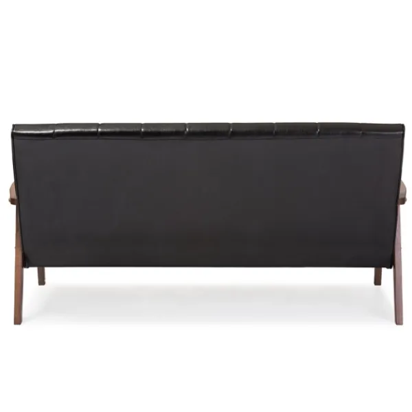 Sofas & Loveseats-Kirkland's Home Faux Leather Channel Sofa, 63 In. Black