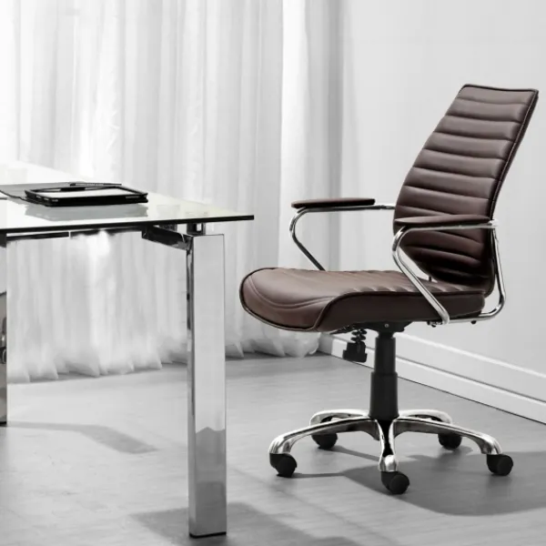 Office Furniture-Kirkland's Home Faux Leather Channeled Office Chair Brown