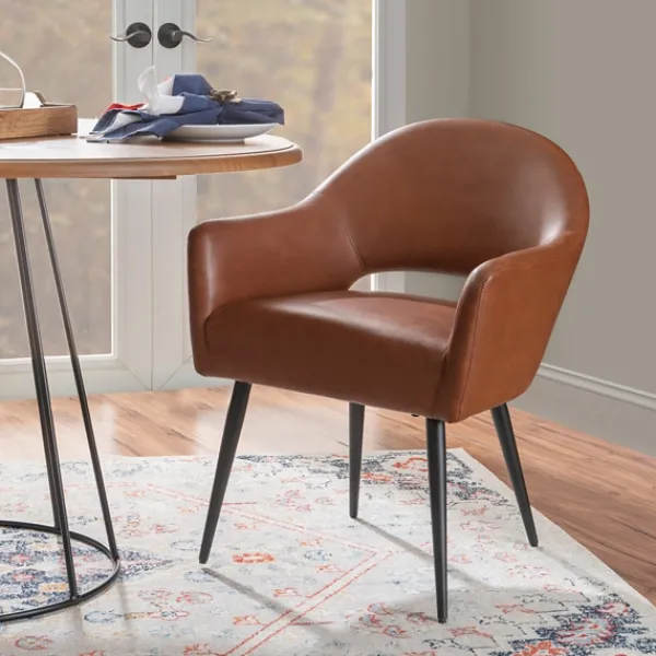 Dining Chairs-Kirkland's Home Faux Leather Curved Open Back Dining Chair Brown