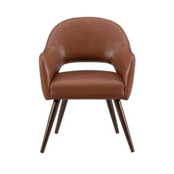 Dining Chairs-Kirkland's Home Faux Leather Curved Open Back Dining Chair Brown