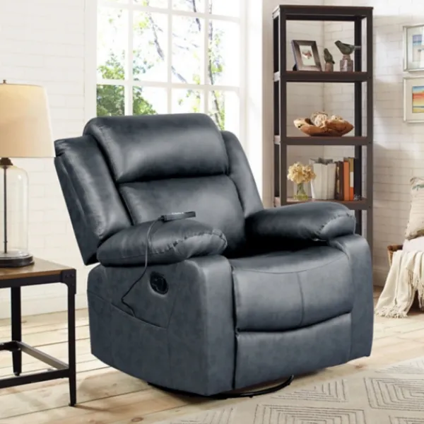 Accent Chairs-Kirkland's Home Faux Leather Heated Massage Recliner Gray