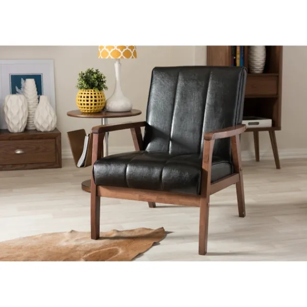 Accent Chairs-Kirkland's Home Faux Leather Kegan Accent Chair Black