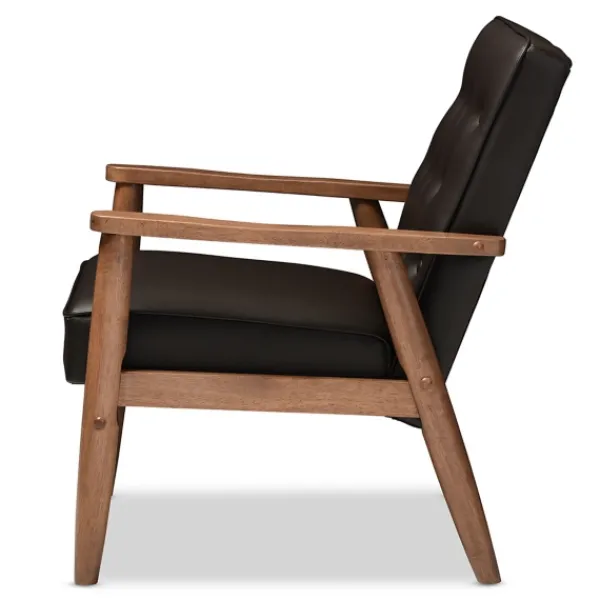 Accent Chairs-Kirkland's Home Faux Leather Mid-Century Modern Accent Chair Brown