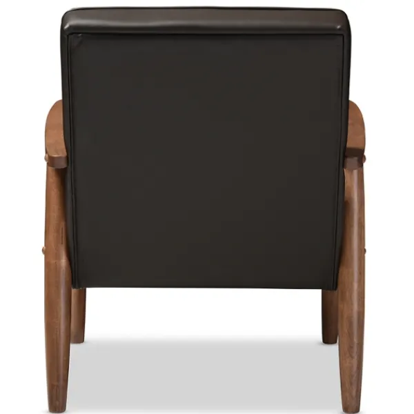 Accent Chairs-Kirkland's Home Faux Leather Mid-Century Modern Accent Chair Brown