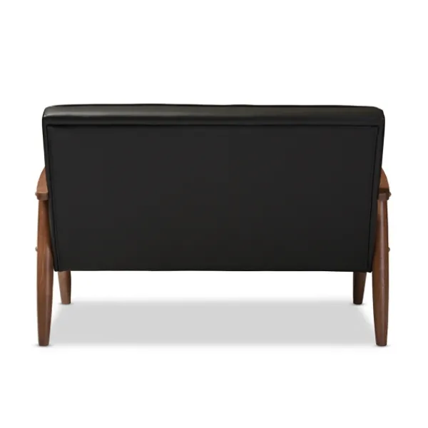 Sofas & Loveseats-Kirkland's Home Faux Leather Modern 2-Seat Loveseat Black