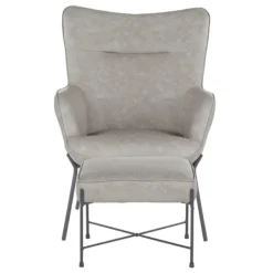 Accent Chairs-Kirkland's Home Faux Leather 2-Pc. Chair And Ottoman Set Gray