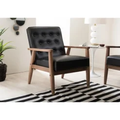 Accent Chairs-Kirkland's Home Faux Leather Sawyer Accent Chair Black