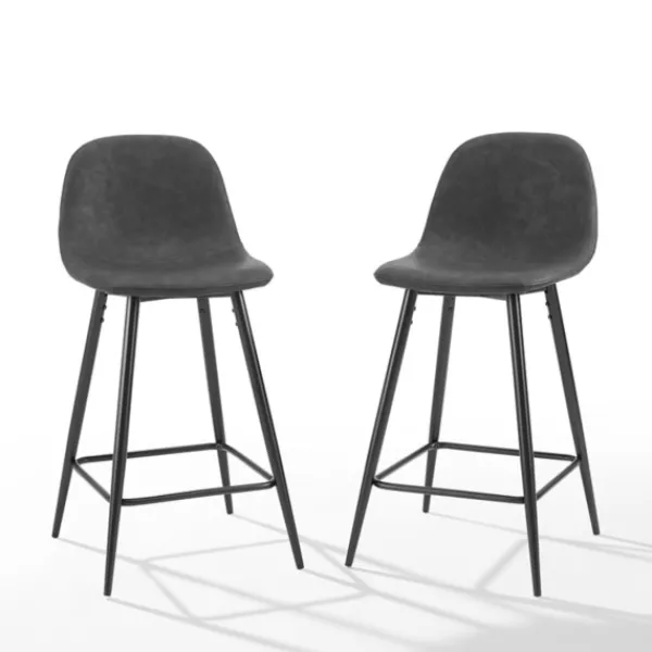 Bar Stools & Counter Height Stools-Kirkland's Home Faux Leather Slope Bar Stools, Set Of 2 Black