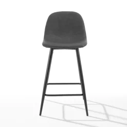 Bar Stools & Counter Height Stools-Kirkland's Home Faux Leather Slope Bar Stools, Set Of 2 Black