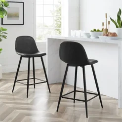Bar Stools & Counter Height Stools-Kirkland's Home Faux Leather Slope Bar Stools, Set Of 2 Black