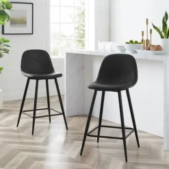 Bar Stools & Counter Height Stools-Kirkland's Home Faux Leather Slope Bar Stools, Set Of 2 Black