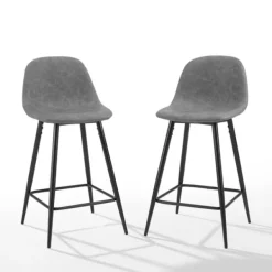 Bar Stools & Counter Height Stools-Kirkland's Home Faux Leather Slope Counter Stools, Set Of 2 Gray