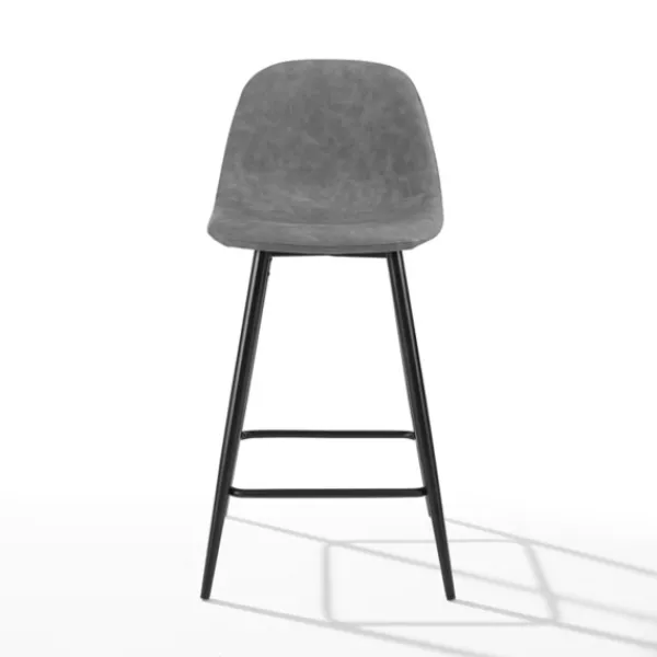 Bar Stools & Counter Height Stools-Kirkland's Home Faux Leather Slope Counter Stools, Set Of 2 Gray