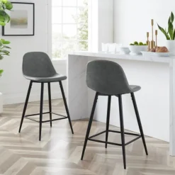Bar Stools & Counter Height Stools-Kirkland's Home Faux Leather Slope Counter Stools, Set Of 2 Gray