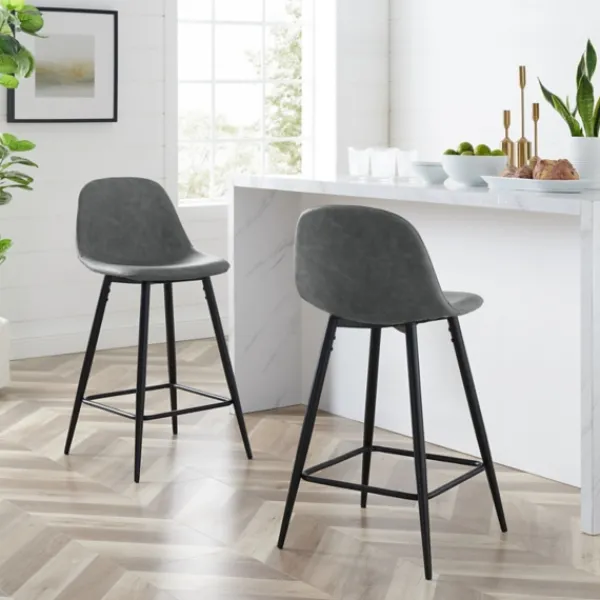 Bar Stools & Counter Height Stools-Kirkland's Home Faux Leather Slope Counter Stools, Set Of 2 Gray