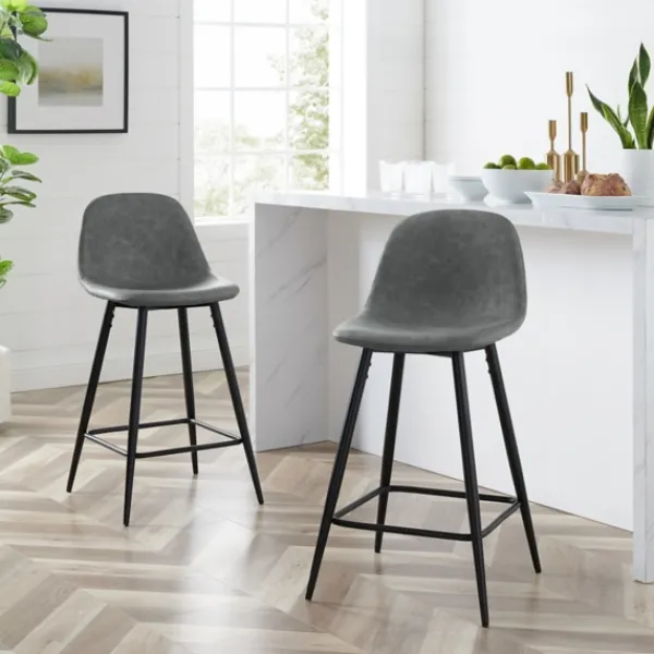 Bar Stools & Counter Height Stools-Kirkland's Home Faux Leather Slope Counter Stools, Set Of 2 Gray