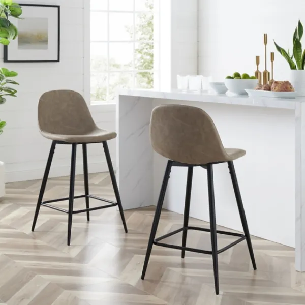 Bar Stools & Counter Height Stools-Kirkland's Home Faux Leather Slope Counter Stools, Set Of 2 Brown