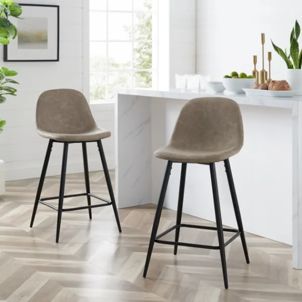 Bar Stools & Counter Height Stools-Kirkland's Home Faux Leather Slope Counter Stools, Set Of 2 Brown