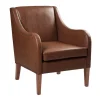 Accent Chairs-Kirkland's Home Faux Leather Sloped Arm Accent Chair Brown
