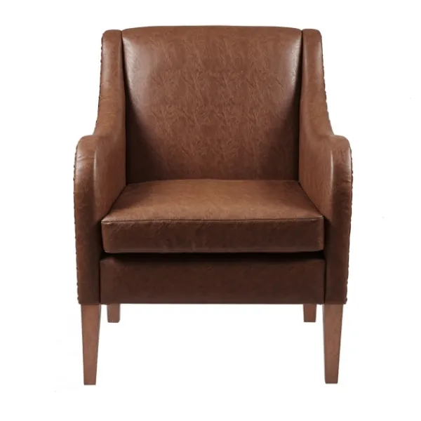 Accent Chairs-Kirkland's Home Faux Leather Sloped Arm Accent Chair Brown
