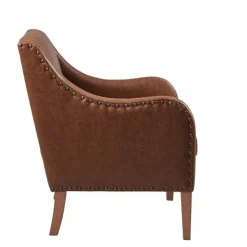 Accent Chairs-Kirkland's Home Faux Leather Sloped Arm Accent Chair Brown