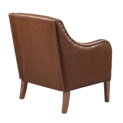 Accent Chairs-Kirkland's Home Faux Leather Sloped Arm Accent Chair Brown