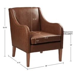 Accent Chairs-Kirkland's Home Faux Leather Sloped Arm Accent Chair Brown