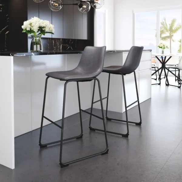 Bar Stools & Counter Height Stools-Kirkland's Home Faux Leather Sloped Bar Stools, Set Of 2 Gray