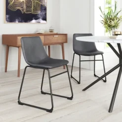 Dining Chairs-Kirkland's Home Faux Leather Sloped Dining Chairs, Set Of 2 Gray