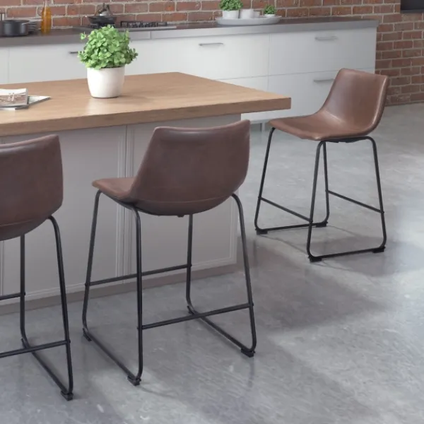 Bar Stools & Counter Height Stools-Kirkland's Home Faux Leather Sloped 2-Pc. Counter Stool Set Brown