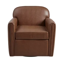 Accent Chairs-Kirkland's Home Faux Leather Swivel Club Chair Brown